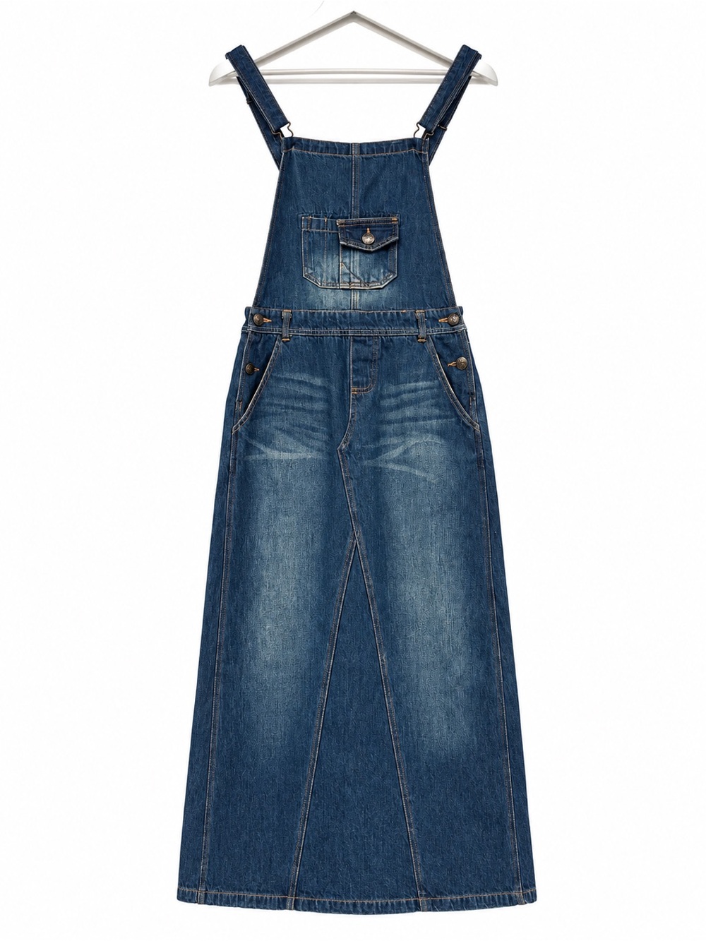 Denim Maxi Skirtall Overall Dress Cotton Womens Medium